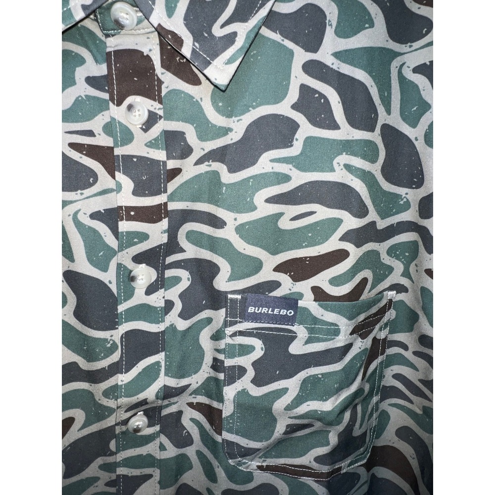 Burlebo Camo Button Down Shirt Mens L Green Brown Outdoor Short Sleeve Hunter - Picture 3 of 8